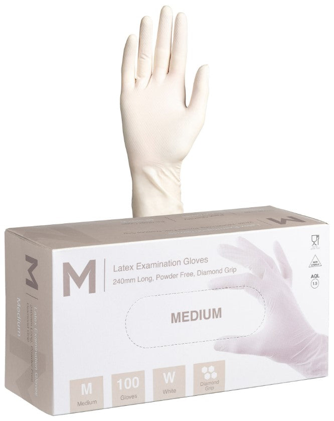 Latex Diamond Grip Examination Gloves Powder Free - Matthews
