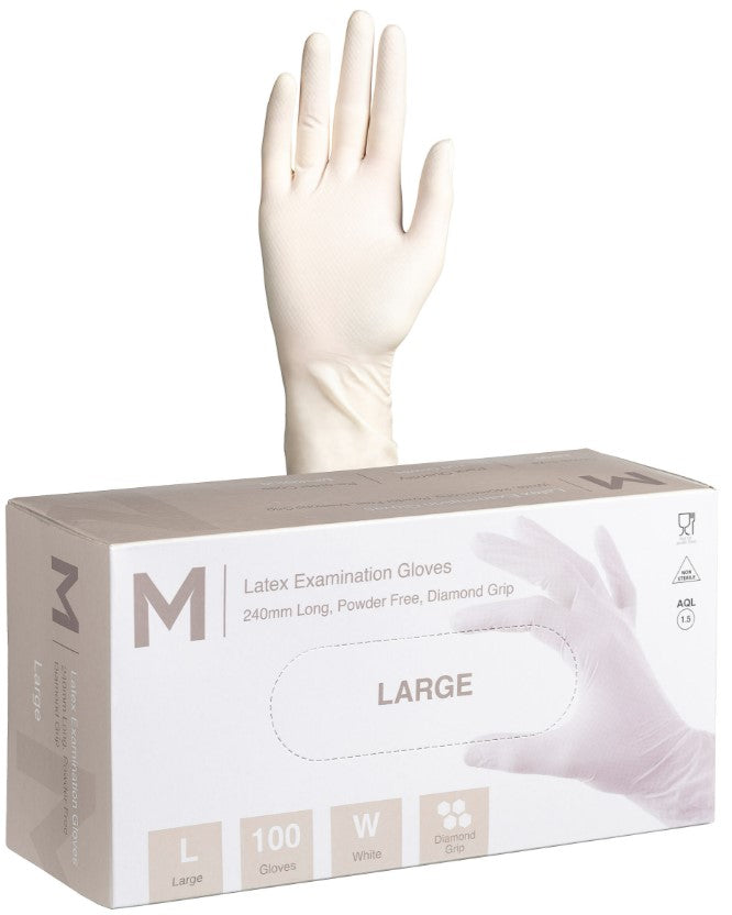 Latex Diamond Grip Examination Gloves Powder Free - Matthews