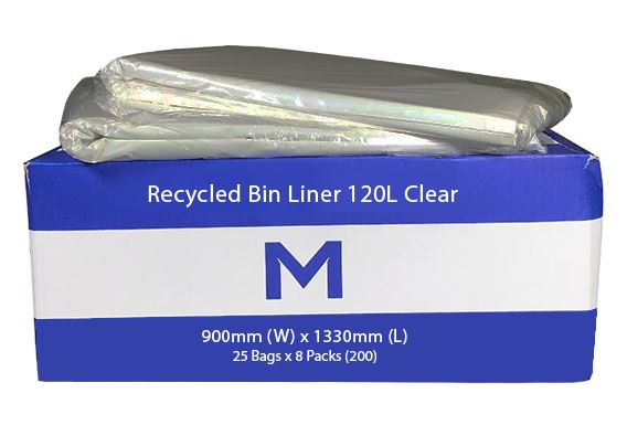 Clear 120L recycled bin liner - 900mm x 1330mm x 30mu