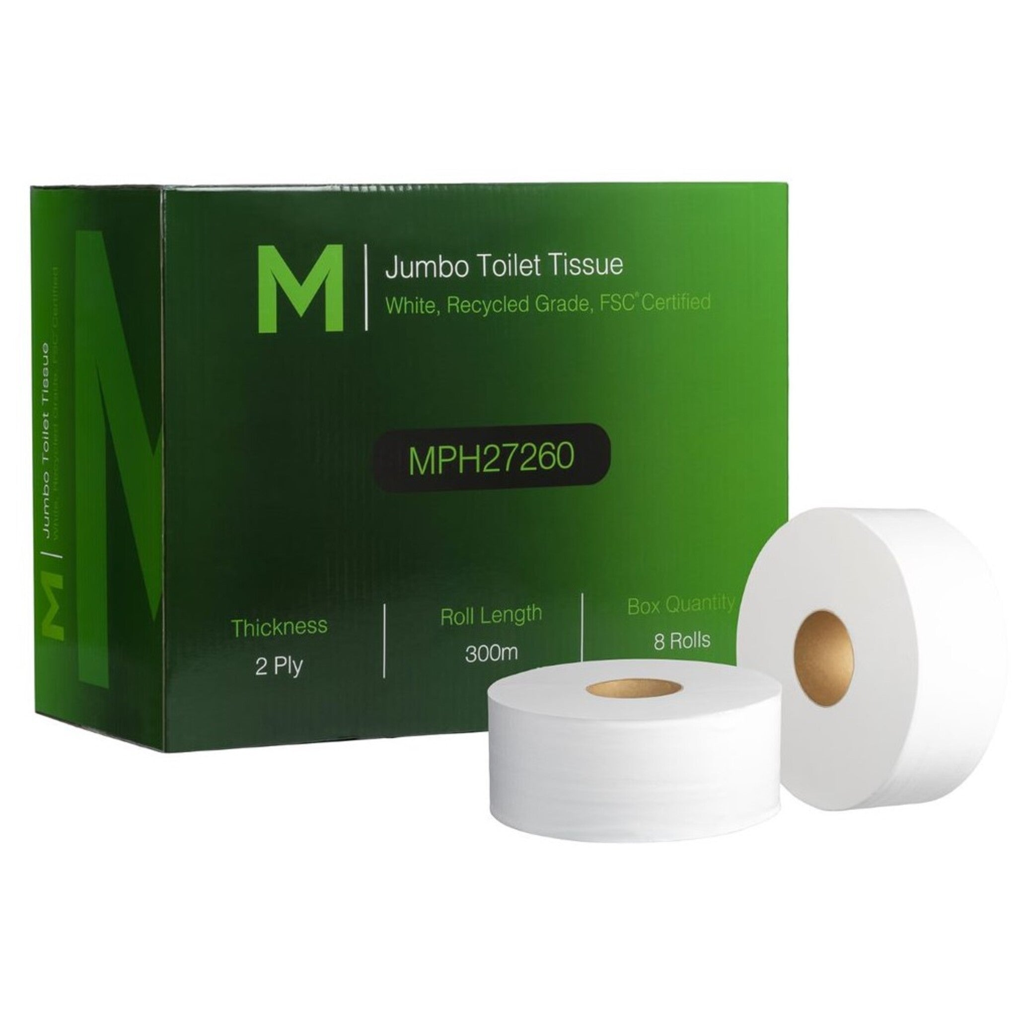 Recycled Jumbo Toilet Tissue Boxed 2ply - 300m