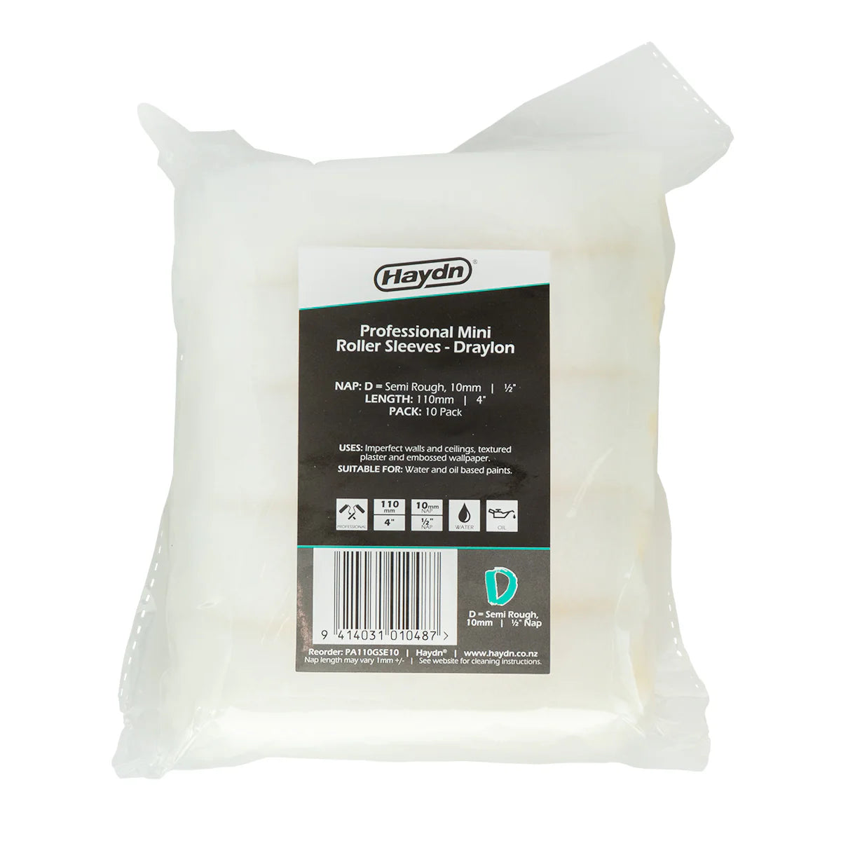160mm Draylon Semi 10mm Sleeve 10pk