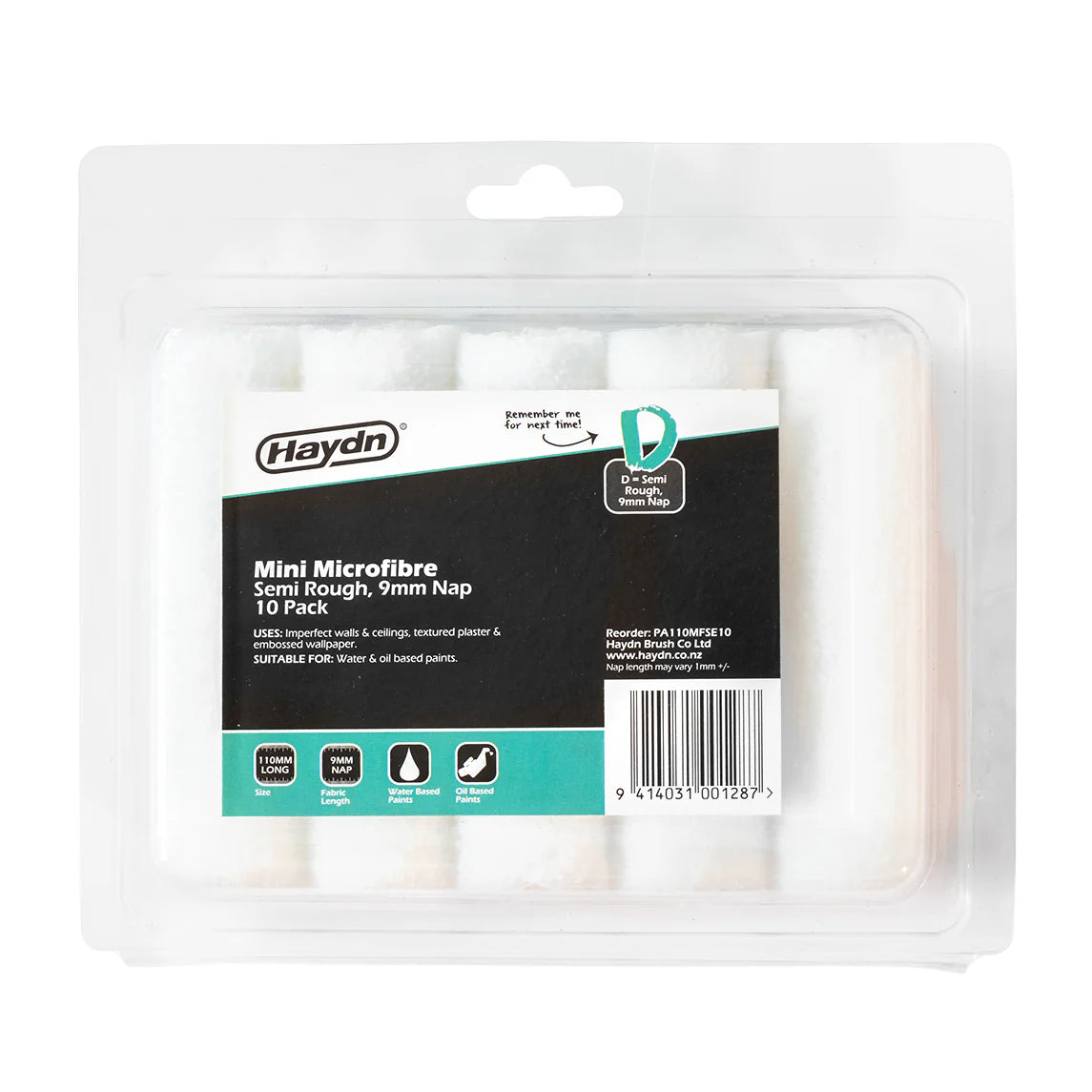 110mm Mini Micro Fibre 9mm Sleeve 10pk