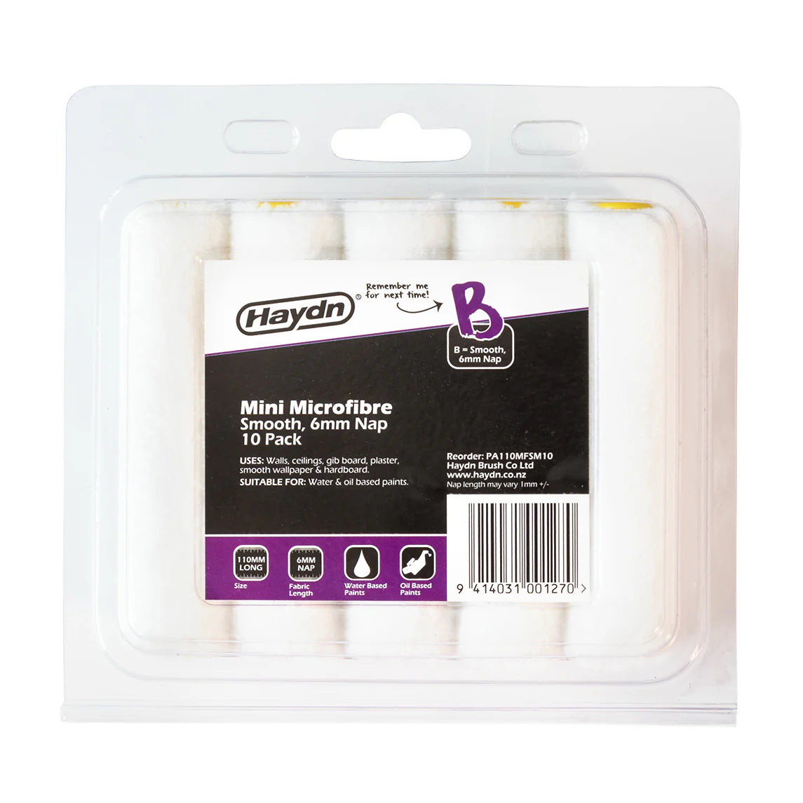 110mm Mini Micro Fibre 6mm Sleeve 10pk