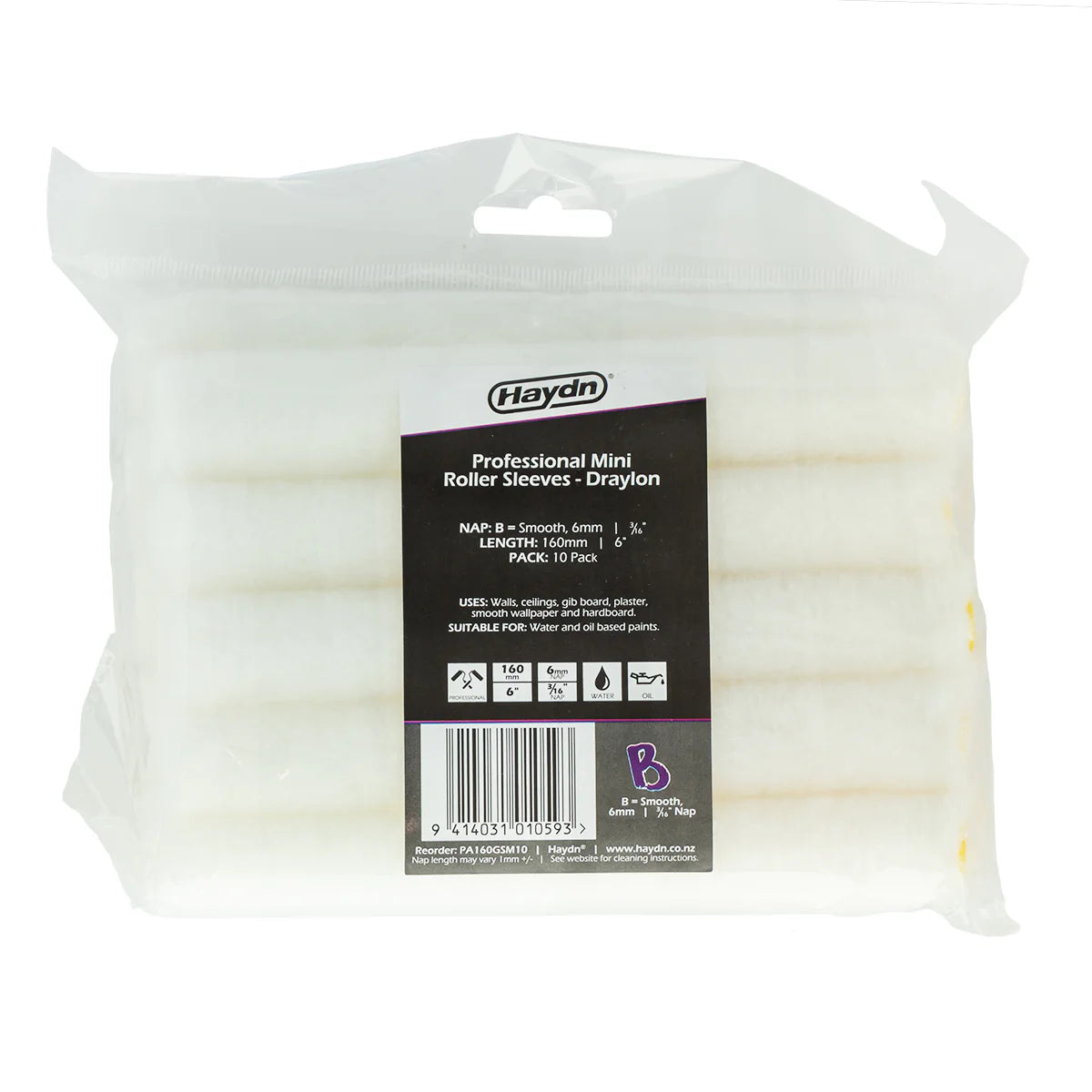 160mm Draylon Smooth 6mm Sleeve 10pk