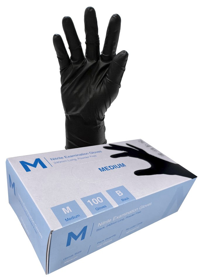 Nitrile Examination Gloves Powder Free - Black - CornerBox