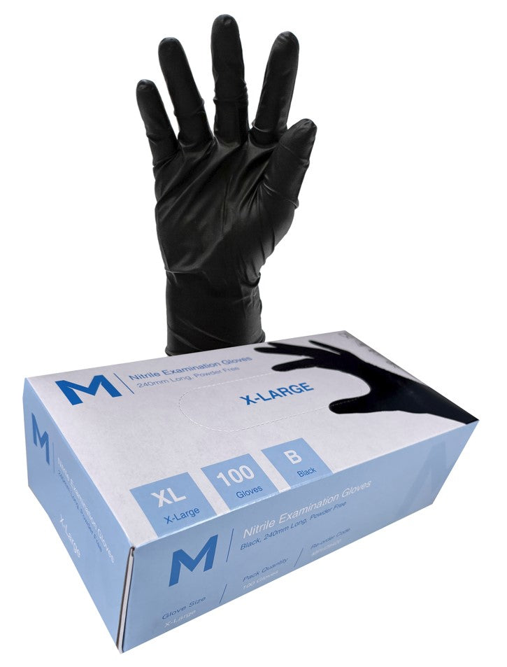 Nitrile Examination Gloves Powder Free - Black - CornerBox