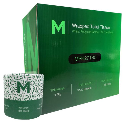 Recycled Wrapped Toilet Tissue 1 Ply - White - CornerBox