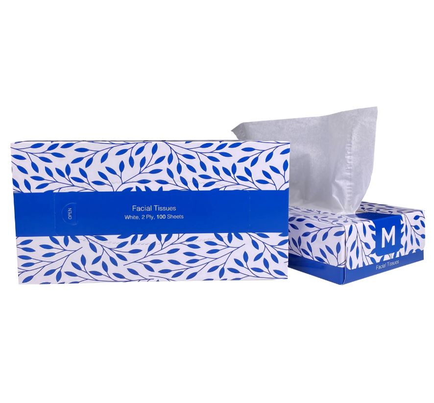 Flat Facial Tissues 2 Ply - 100 Sheets - CornerBox