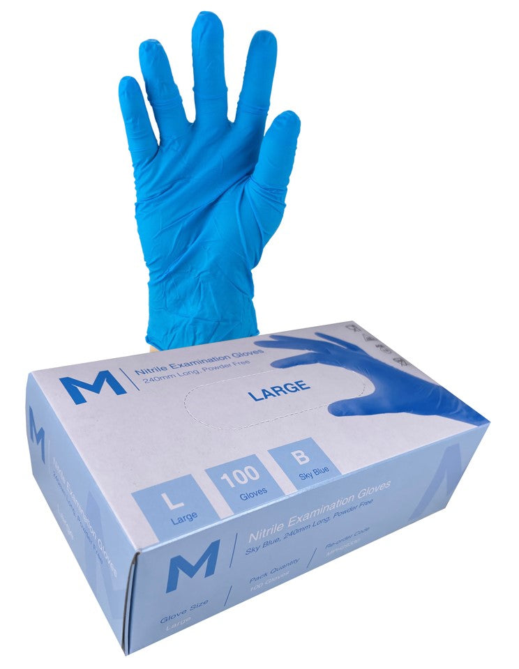 Nitrile Examination Gloves Powder Free - Blue - CornerBox